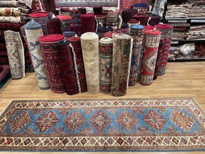 Persian rug sale - Adelaide Central Market - Persian Art treasure - Premium Quality Persian Kazak wool blue runner size 255 cm. X 80 cm.