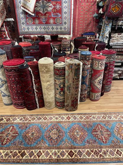 Persian rug sale - Adelaide Central Market - Persian Art treasure - Premium Quality Persian Kazak wool blue runner size 255 cm. X 80 cm.