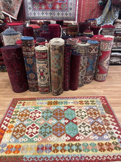 Persian Art Treasure - Persian rug sale - Adelaide Central Market - Premium quality Persian Boho Kilim Rug size: 150 cm. X 103 cm.