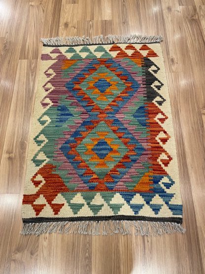 Persian Art Treasure - Persian rug sale -Adelaide Central Market - Online and in store - Premium quality Persian Boho Kilim Rug size: 87 cm. X 62 cm.