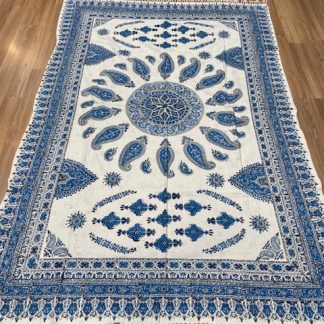 Persian Art Treasure - Persian rug and crafts - Adelaide Central Market - Persian Isfahan tablecloth - Persian Isfahan hand print 240 cm. X 160 cm. tablecloth blue medallion