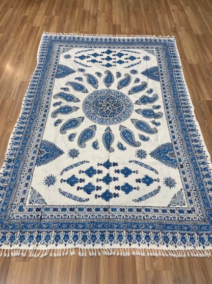 Persian Art Treasure - Persian rug and crafts - Adelaide Central Market - Persian Isfahan tablecloth - Persian Isfahan hand print 240 cm. X 160 cm. tablecloth blue medallion