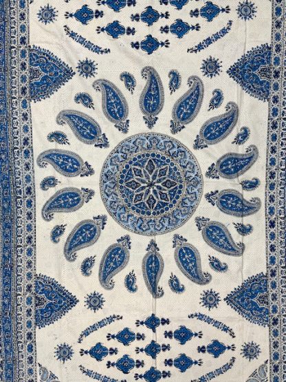 Persian Art Treasure - Persian rug and crafts - Adelaide Central Market - Persian Isfahan tablecloth - Persian Isfahan hand print 240 cm. X 160 cm. tablecloth blue medallion