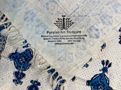 Persian Art Treasure - Persian rug and crafts - Adelaide Central Market - Persian Isfahan tablecloth - Persian Isfahan hand print 240 cm. X 160 cm. tablecloth blue medallion