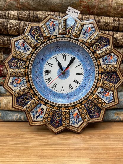 Premium quality Persian Esfahan handmade round clock 37 cm. D. - Persian Art Treasure - Adelaide Central Market - Persian rugs and crafts - Persian Esfahan Inlaid clock - Persian rug sale - Home Decor