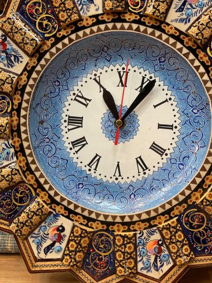 Premium quality Persian Esfahan handmade round clock 37 cm. D. - Persian Art Treasure - Adelaide Central Market - Persian rugs and crafts - Persian Esfahan Inlaid clock - Persian rug sale - Home Decor