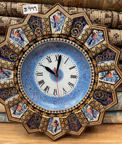 Premium quality Persian Esfahan handmade round clock 37 cm. D. - Persian Art Treasure - Adelaide Central Market - Persian rugs and crafts - Persian Esfahan Inlaid clock - Persian rug sale - Home Decor