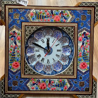 Premium quality Persian Esfahan handmade clock 35.5 cm. X 35.5 cm. - Persian Art Treasure - Adelaide Central Market - Persian rugs and crafts - Persian Esfahan Inlaid clock - Persian rug sale - Home Decor