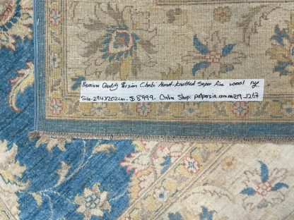 Premium Quality hand-knotted Persian Chobi sky blue unique large wool rug size 294 cm. X 204 cm. - Persian Art Treasure - Persian rug sale - Adelaide Central Market - Adelaide rug sale - Home Decor - large room rug - shop online at: https://patpersia.com.au - Shop in-store at Adelaide Central Market Plaza