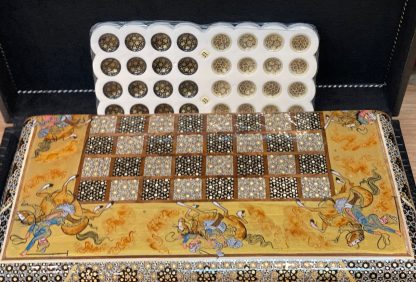 Limited edition Premium quality Persian Esfahan handmade backgammon set 50 cm. X 50 cm. -Persian Isfahan Khatamkari, handmade Persian clock, inlaid Khatamkari, Isfahan handicrafts, Persian art, chess set, backgammon, Persian crafts, Persian gifts Australia, buy Persian art online, free shipping Persian art, Persian home decor, unique Persian gifts, Persian handicrafts, Adelaide Persian rugs