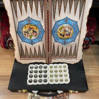 Limited edition Premium quality Persian Esfahan handmade backgammon set 49 cm. X 49 cm. -Persian Isfahan Khatamkari, handmade Persian clock, inlaid Khatamkari, Isfahan handicrafts, Persian art, chess set, backgammon, Persian crafts, Persian gifts Australia, buy Persian art online, free shipping Persian art, Persian home decor, unique Persian gifts, Persian handicrafts, Adelaide Persian rugs