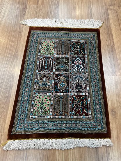 Premium quality hand-knotted signature Persian Qom pure silk rug 56 cm. X 38 cm. - Persian Art Treasure - Adelaide Central Market - Persian rug sale - Adelaide rug shop - Home Decor - Shop Online with free post at: https://patpersia.com.au or at Adelaide Central Market
