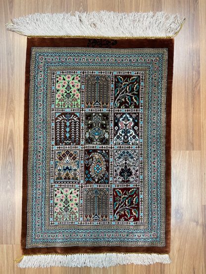 Premium quality hand-knotted signature Persian Qom pure silk rug 56 cm. X 38 cm. - Persian Art Treasure - Adelaide Central Market - Persian rug sale - Adelaide rug shop - Home Decor - Shop Online with free post at: https://patpersia.com.au or at Adelaide Central Market