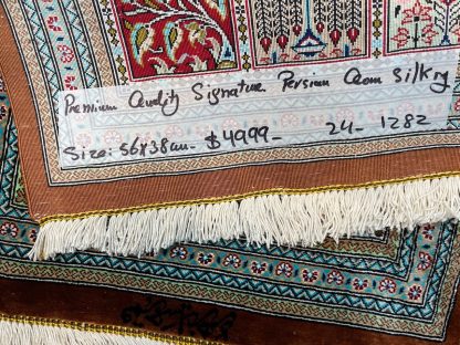 Premium quality hand-knotted signature Persian Qom pure silk rug 56 cm. X 38 cm. - Persian Art Treasure - Adelaide Central Market - Persian rug sale - Adelaide rug shop - Home Decor - Shop Online with free post at: https://patpersia.com.au or at Adelaide Central Market