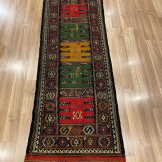 Persian Boho Handwoven Wool Bohemian Embroidered Kilim Runner 180 cm. X 64 cm. - Persian Art Treasure - 1307 - Adelaide Central Market - Persian rug sale - Adelaide rug shop - Home Decor - Shop Online with free post at: https://patpersia.com.au or at Adelaide Central Market - rugs Adelaide