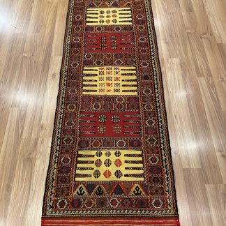 Persian Boho Handwoven Wool Bohemian Embroidered Qouchan Bojnoord Kilim Runner 176 cm. X 64 cm. - Persian Art Treasure - 1309 - Adelaide Central Market - Persian rug sale - Adelaide rug shop - Home Decor - Shop Online with free post at: https://patpersia.com.au or at Adelaide Central Market - rugs Adelaide